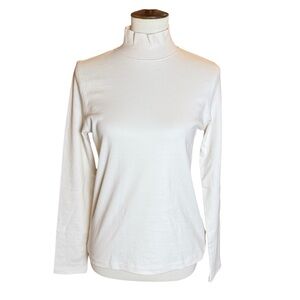 Made for Life Cream Ivory Mock Neck Long Sleeve Top 100% Cotton Size Small
